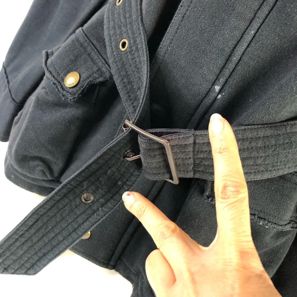 Ralph Lauren Black Belted Crest Cargo Jacket Teens 12/14 Shoulder Elbow Patches